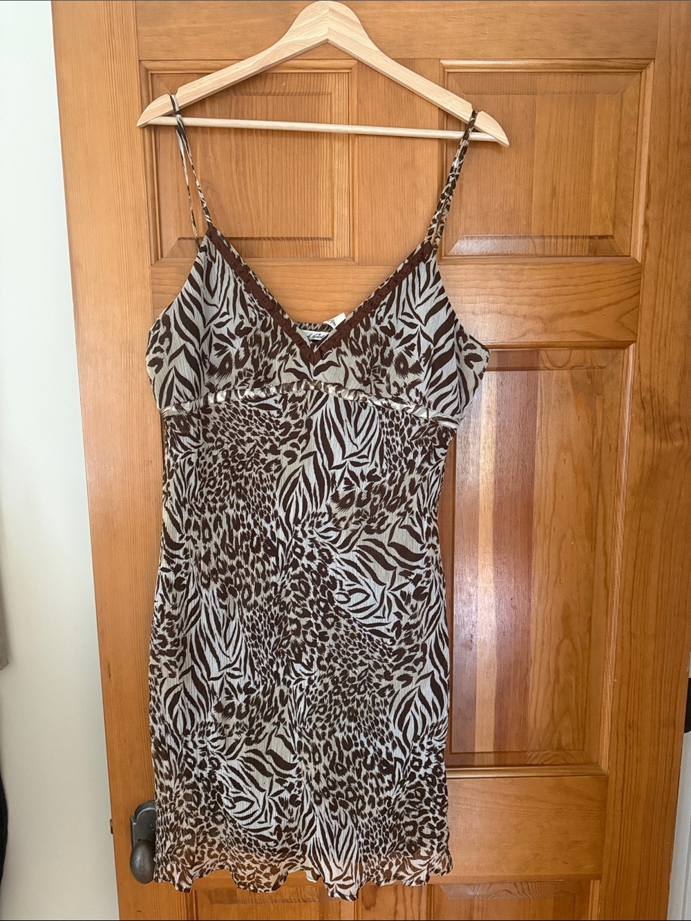 Y2K Animal Print Mini Slip Dress in Brown and Cream